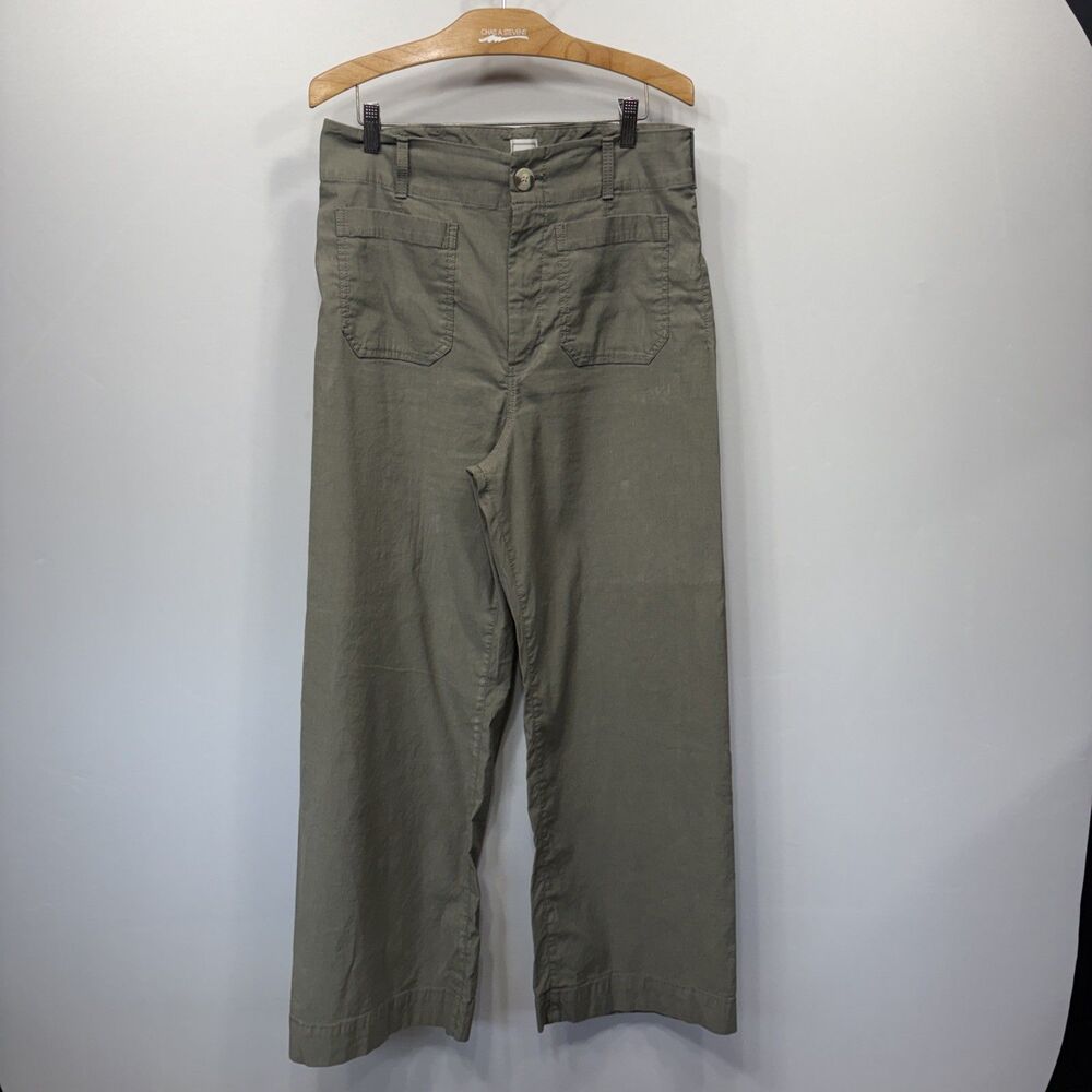 Maeve Anthropologie Colette High Rise Wide Leg Cropped Green Pants 31 Stretch